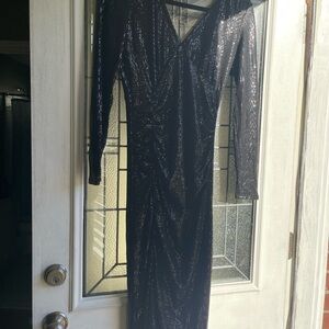 VENUS Black Long Sleeve Sequin Dress